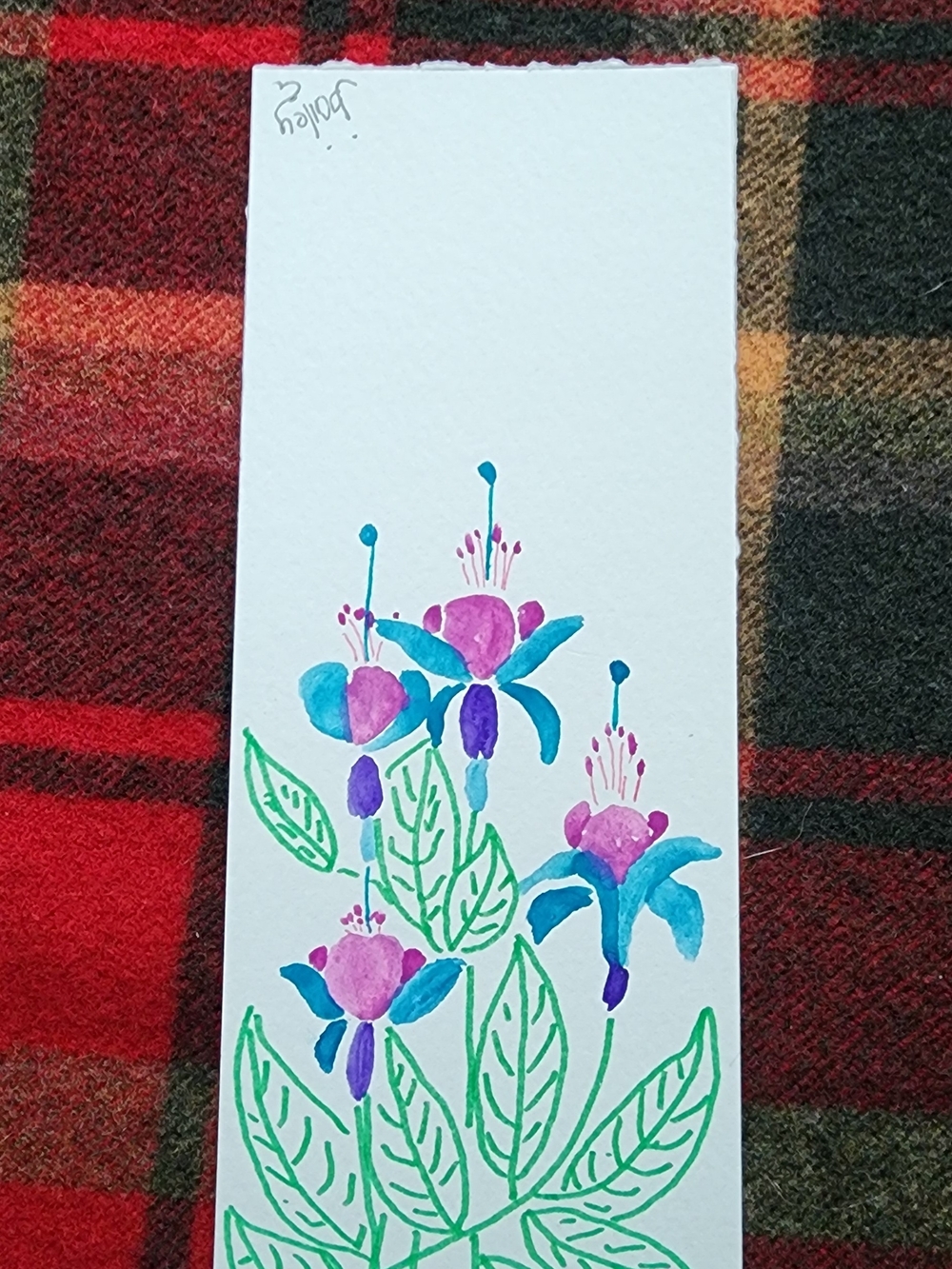 Hand-Painted Floral Bookmark — Turquoise & Magenta Watercolor